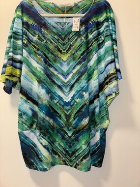 Avenue Blue & Green Abstract V-Neck Tunic